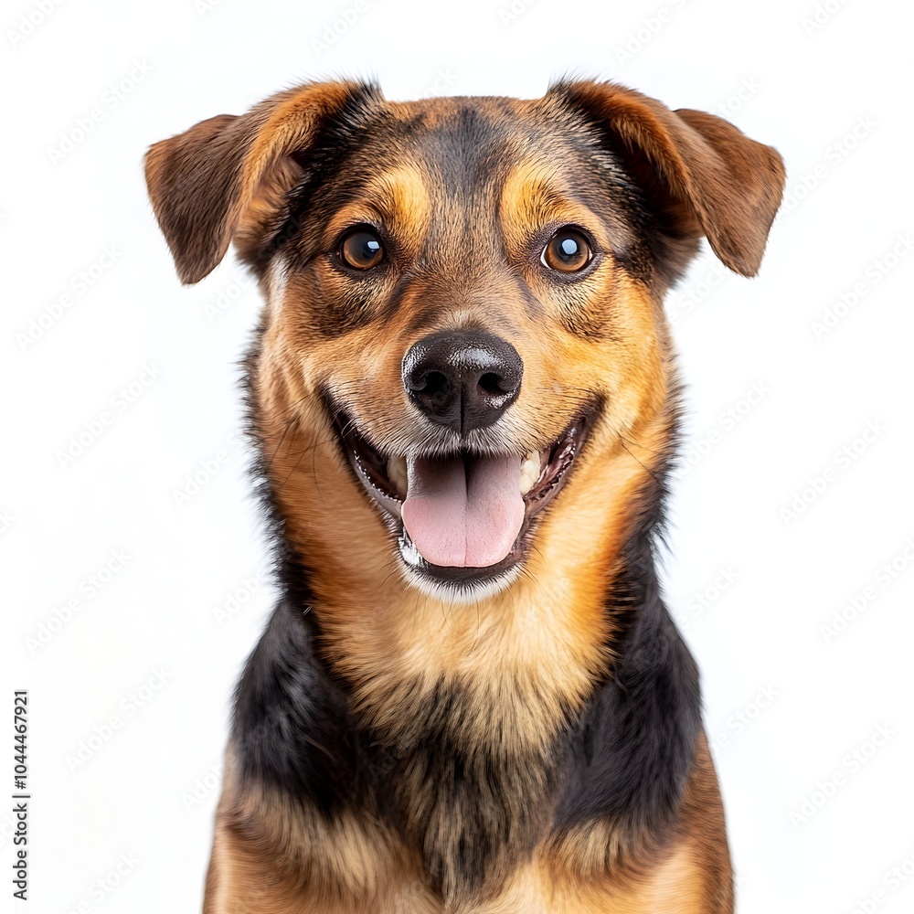 Happy Smiling Dog Portrait Against White Background Happy Smiling Dog Portrait Against White Background