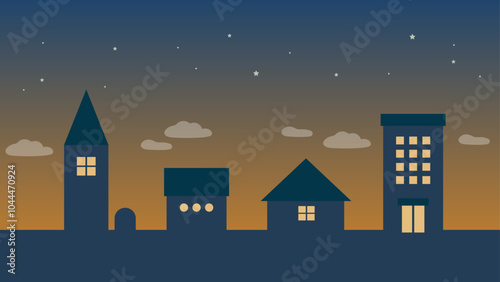 夕暮れの町のイラスト背景01