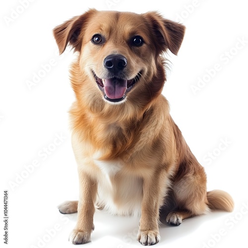 Cheerful Golden Retriever Dog Smiling Directly at on White Background