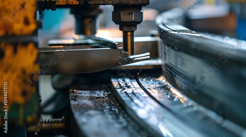 A bending machine bending a metal bar with complex curves photo