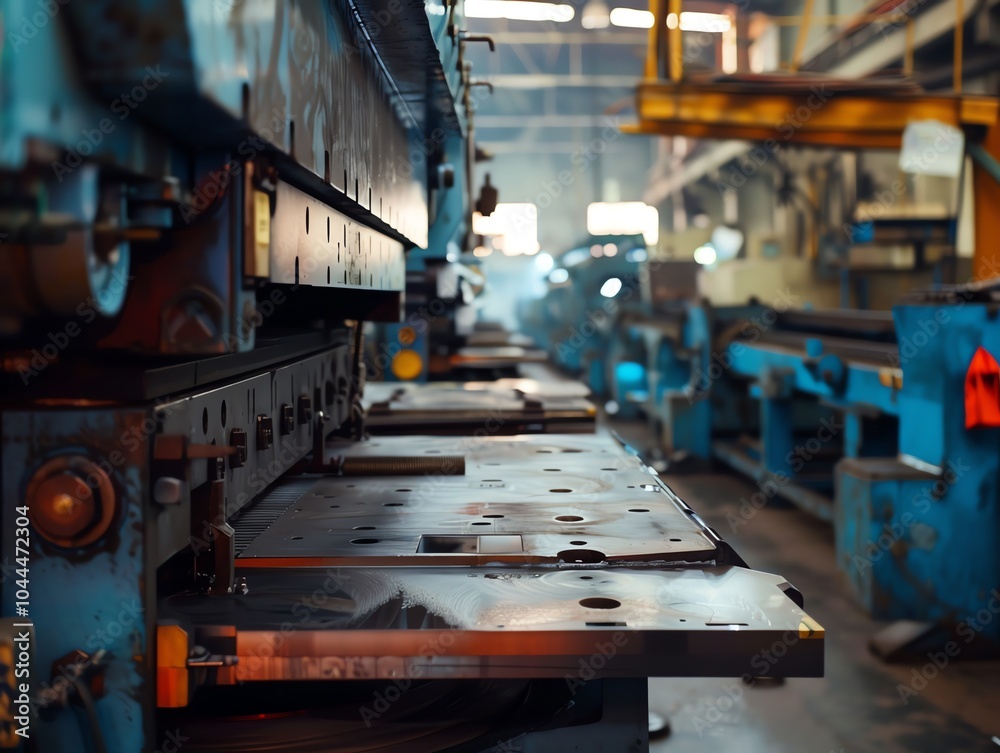 A bending machine in a busy, bustling factory A bending machine in a busy, bustling factory