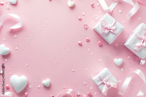 Romantic Valentine's Day Background with Gifts and Hearts photo