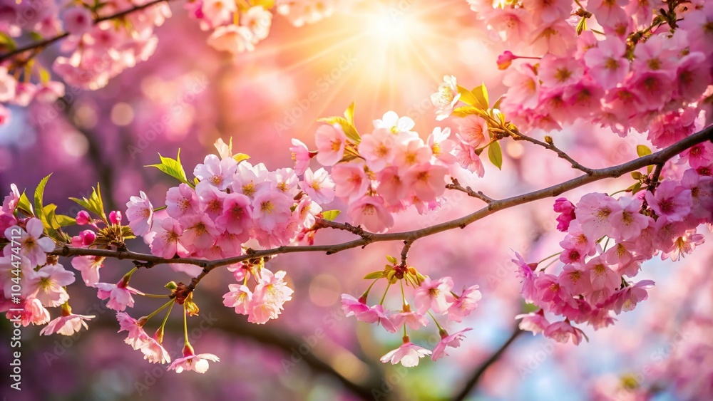 Sakura blossom branch under tree shade with sunlight Sakura blossom branch under tree shade with sunlight