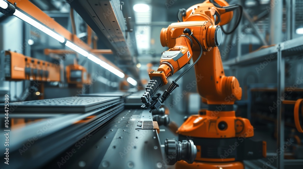 A bending machine with a robotic arm assisting in the process A bending machine with a robotic arm assisting in the process