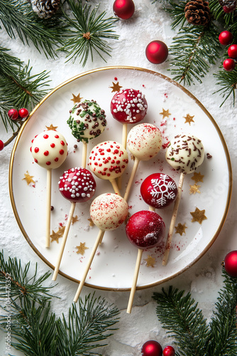 Culinary photo decorated christmas vanilla cake pops 