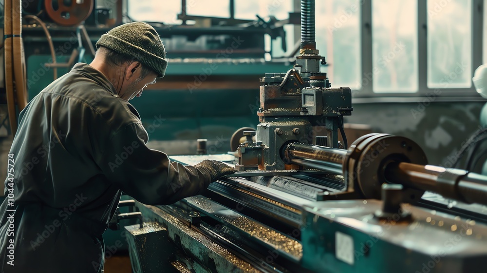 A bending machine with a worker monitoring the process