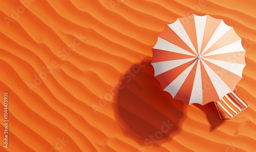 Orange and White Striped Beach Umbrella on Sandy Beach