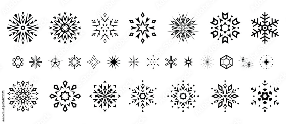 Snowflakes icon collection. Graphic modern black and white ornament. Snowflakes icon collection. Graphic modern black and white ornament.