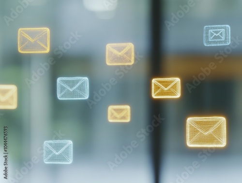 Digital Communication Breakdown Abstract Floating Email Icons on Dark Background photo