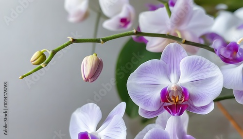 Elegant Phalaenopsis orchids, a purple romantic flower sea, unique display of gardening aesthetics. photo