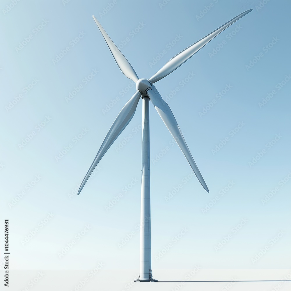 3D Model of Electric Wind Turbine in Clear Sky
