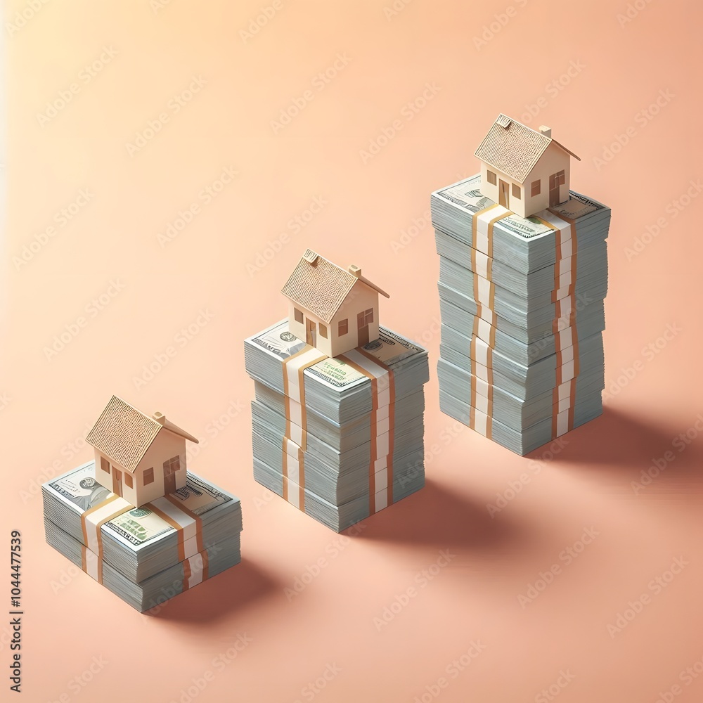 Obraz premium House on a stack of dollar bills. 3d render illustration generated by AI