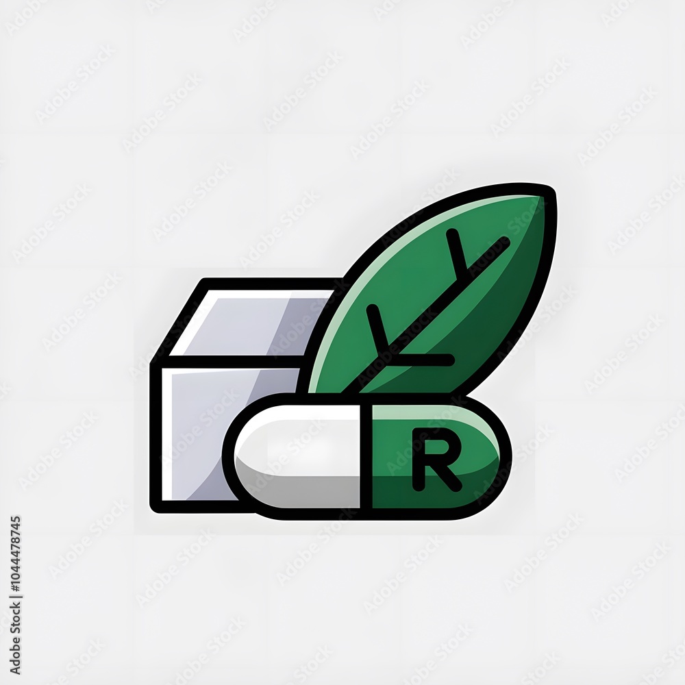 Obraz premium Capsule with green leaf, vector icon, linear pictogram generated by AI