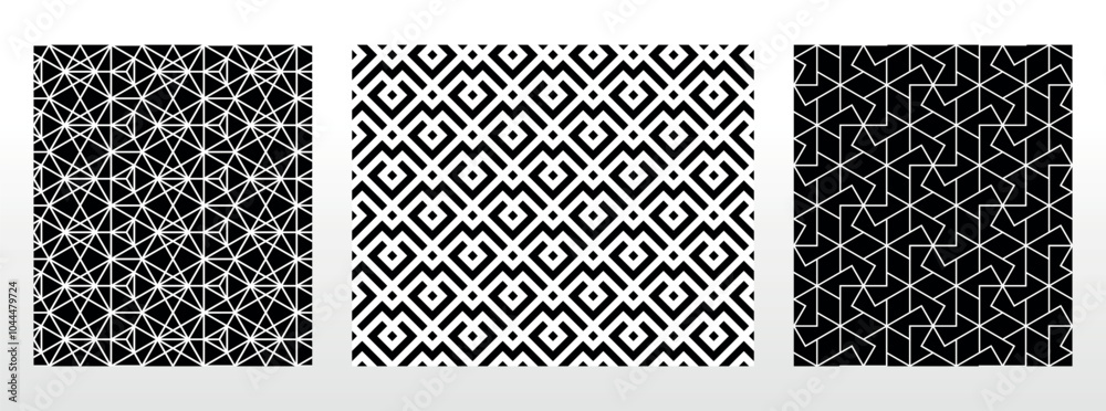 Geometric set of seamless black and white patterns. Simple vector graphics. Geometric set of seamless black and white patterns. Simple vector graphics.