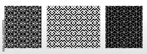 Geometric set of seamless black and white patterns. Simple vector graphics.