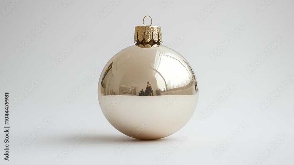 Glossy beige Christmas tree ball mockup isolated on white background perfect for elegant holiday decor and seasonal product branding or promotional displays.. Generative AI Glossy beige Christmas tree ball mockup isolated on white background perfect for elegant holiday decor and seasonal product branding or promotional displays.. Generative AI