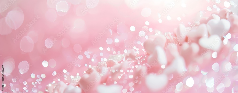 Abstract Pink Background with Hearts and Bokeh