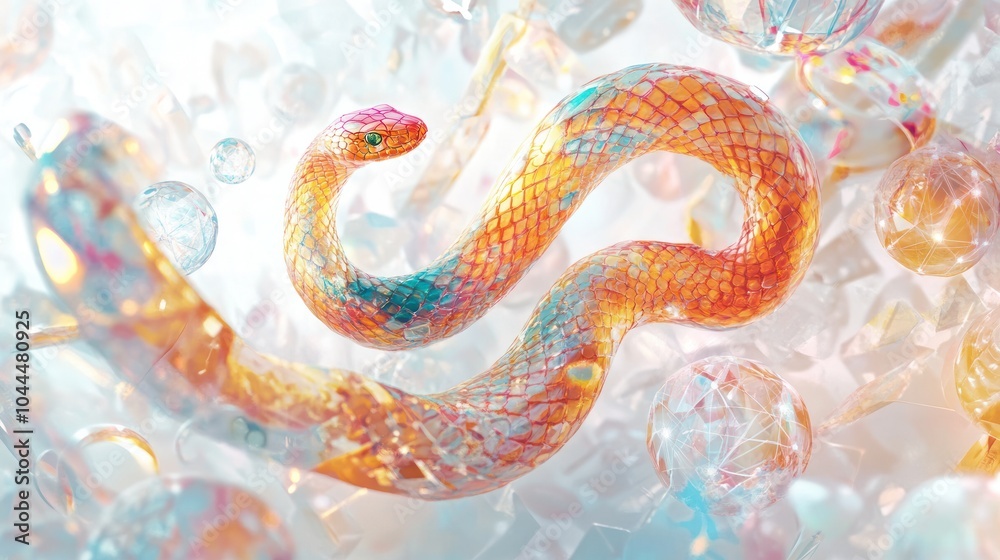 Obraz premium A concept with a beautiful translucent snake pattern is breathtaking. which has an elegantly coiled form and is surrounded by an ethereal lighting effect.