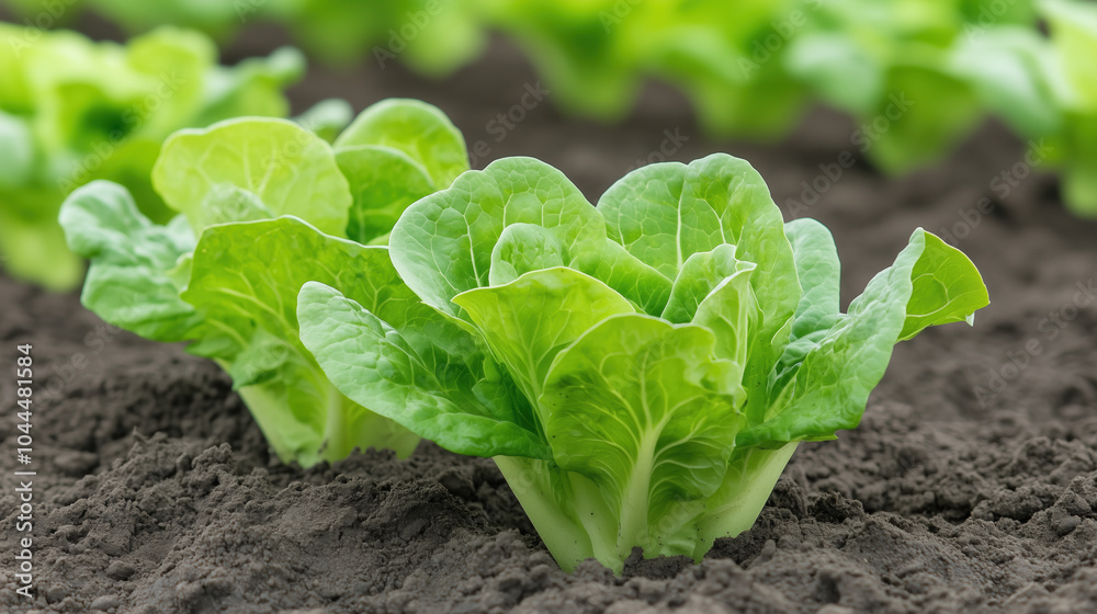 Fresh Green Lettuce Planted on Rich Brown Soil Surrounded by Nature's Bounty Fresh Green Lettuce Planted on Rich Brown Soil Surrounded by Nature's Bounty