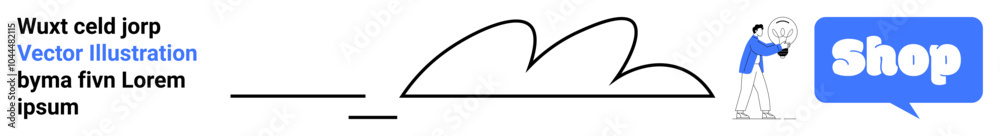 Character holding a Shop sign next to a minimalist design. Ideal for online shopping promotions, e-commerce websites, digital marketing, retail advertisements, and sale announcements. Banner for Character holding a Shop sign next to a minimalist design. Ideal for online shopping promotions, e-commerce websites, digital marketing, retail advertisements, and sale announcements. Banner for