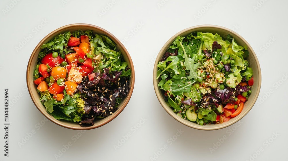 Colorful Mixed Salad in Ceramic Bowls with Fresh Greens Colorful Mixed Salad in Ceramic Bowls with Fresh Greens