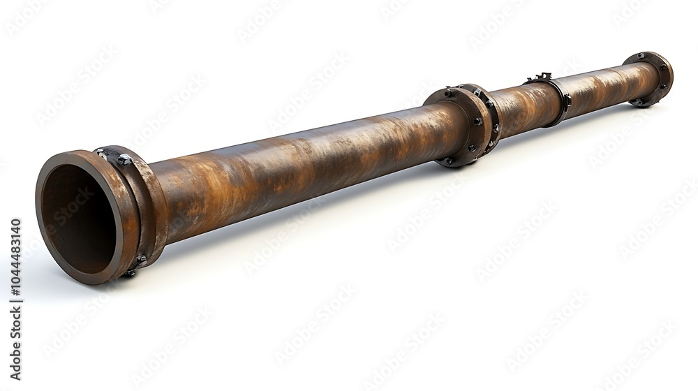 Fototapeta premium Rusty metal pipe isolated on a white background.
