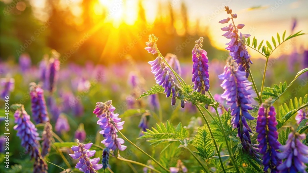 Obraz premium Blooming Vicia cracca bathed in sunlight on a summer day, Vicia cracca, blooming, flowers, summer, sunny, day, nature, plant
