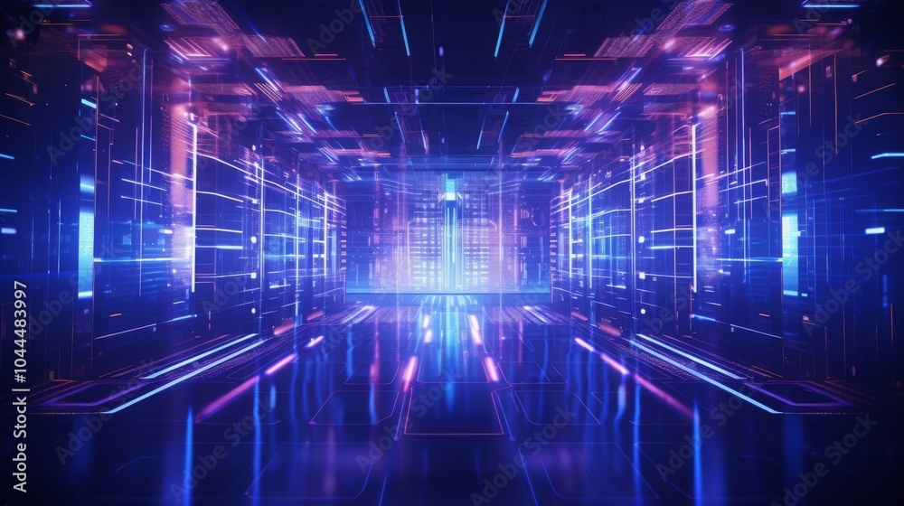 Abstract Digital Corridor with Neon Lights and Glowing Lines Abstract Digital Corridor with Neon Lights and Glowing Lines