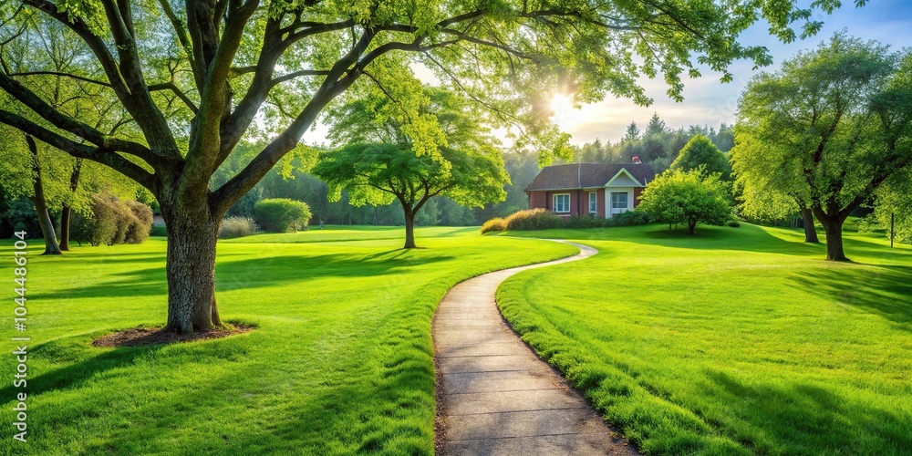 Obraz premium Scenic garden with tree and path