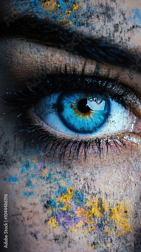 Close-Up Blue Eye with Abstract Paint Splatter