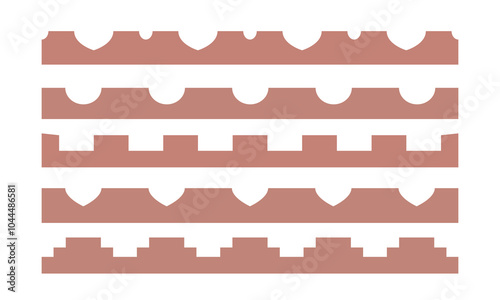 Traditional geometric arabic shape border. Oriental abstract arch medina, old city roof top seamless border pattern brown