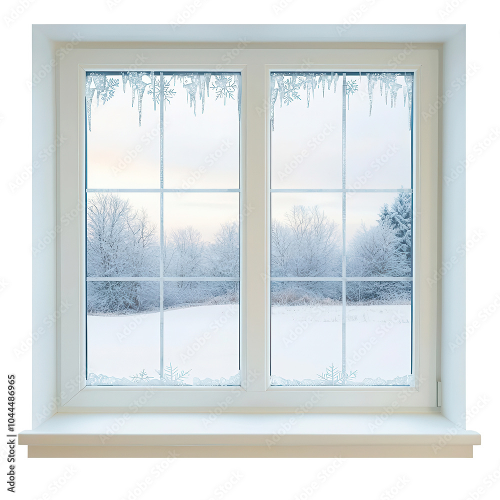A serene winter scene viewed through a frosty window, showcasing snow-covered trees and a soft, chilly landscape. A serene winter scene viewed through a frosty window, showcasing snow-covered trees and a soft, chilly landscape.