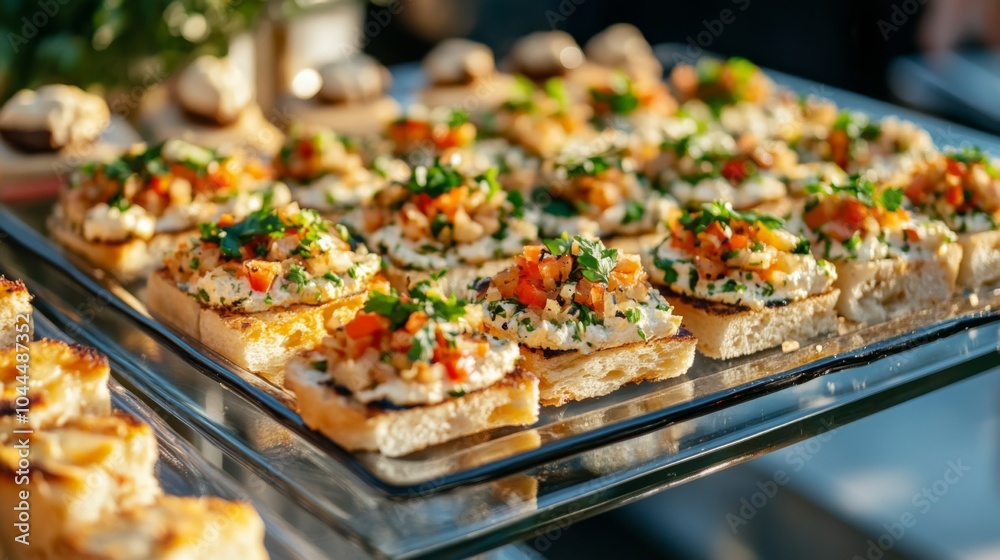Elegant Dishes with Delicate Garnishes on Glass Plate