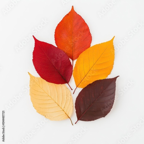 Colorful autumn leaves arranged on a white isolate background.