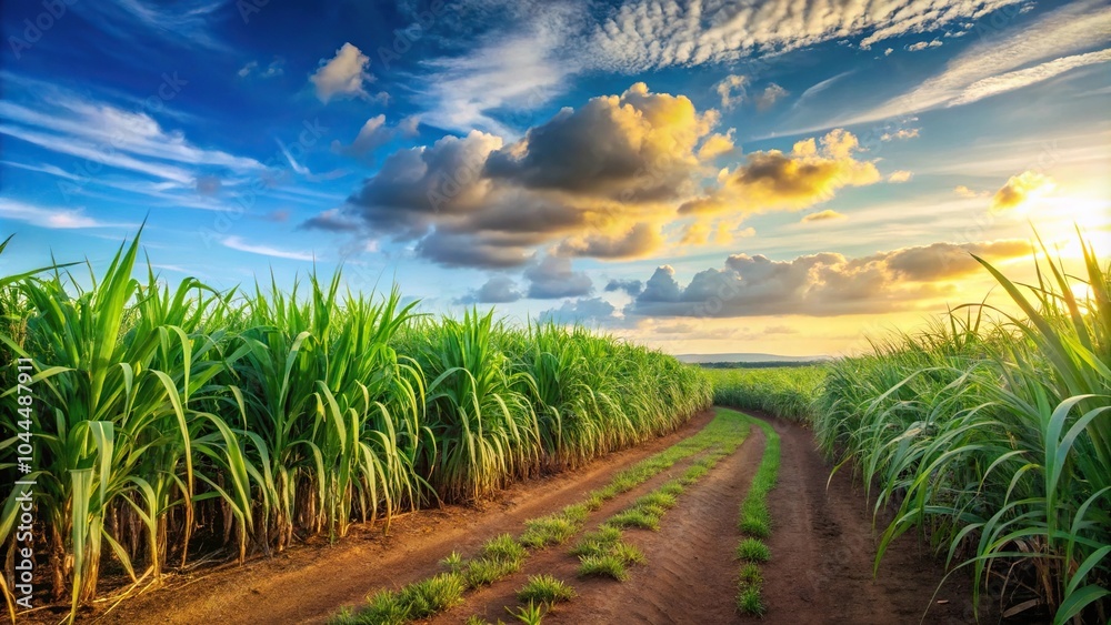 Obraz premium Sharp focus sugar cane field landscape