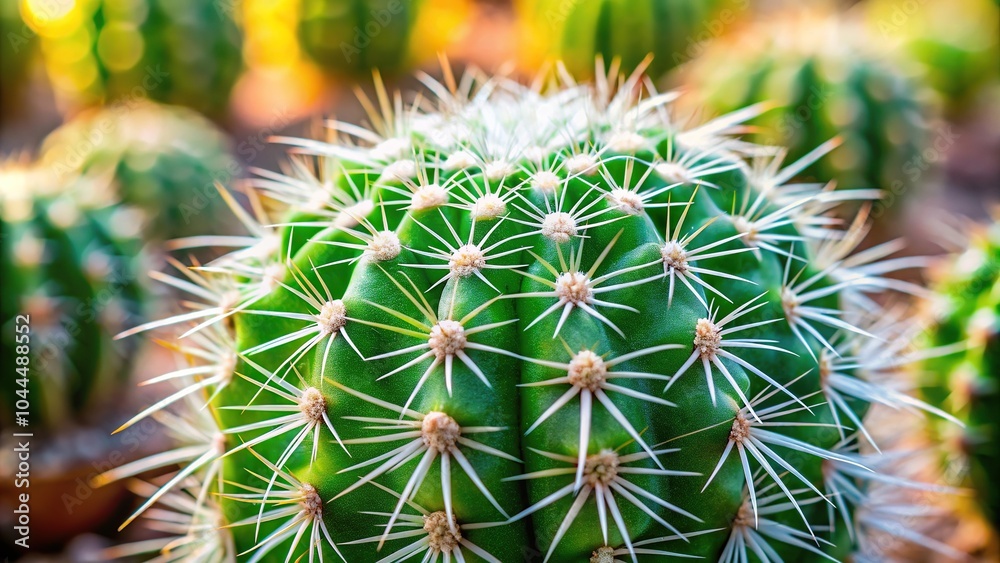 Sharp white prickles on a natural green cactus in garden Sharp white prickles on a natural green cactus in garden