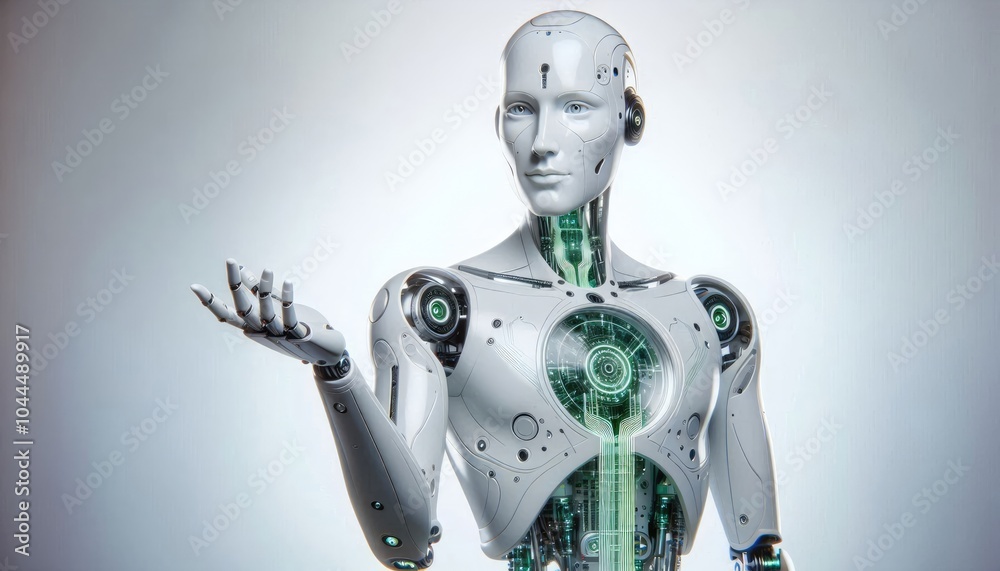 Futuristic Humanoid Robot with Outstretched Arm: Symbol of Artificial Intelligence, Human-Robot Collaboration, Machine Learning, and Intelligent Automation in Modern Technology Futuristic Humanoid Robot with Outstretched Arm: Symbol of Artificial Intelligence, Human-Robot Collaboration, Machine Learning, and Intelligent Automation in Modern Technology