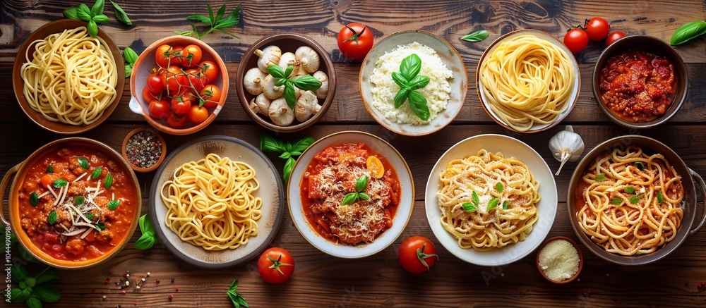 Italian food many dishes of Italian cuisine on dark wooden table Italian food many dishes of Italian cuisine on dark wooden table