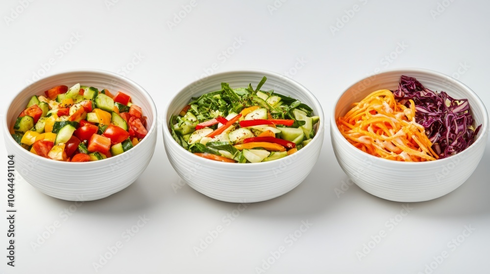 Fresh Salads in Ceramic Bowls with Vibrant Vegetables