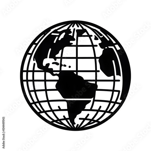 earth globe icon, logo icon, minimalist globe illustration with bold outlines and defined continents