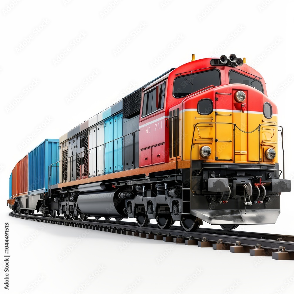 Colorful 3D Model of a Freight Train on Tracks Colorful 3D Model of a Freight Train on Tracks