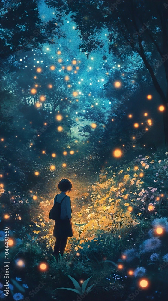 Enchanted Forest Night with Glowing Fireflies Enchanted Forest Night with Glowing Fireflies