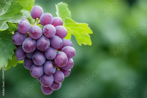 Fresh bunch of purple grapes on a green background.