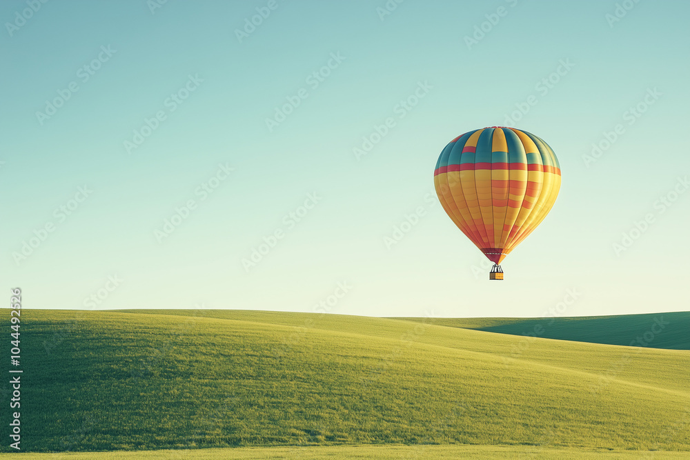 Obraz premium Hot Air Balloon Floating Over Green Fields
