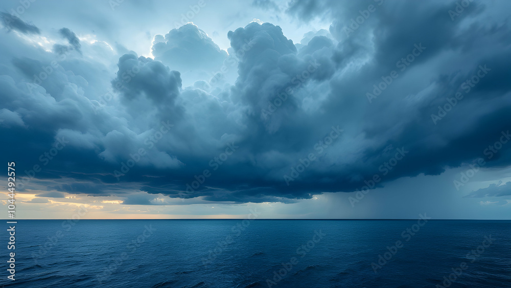 Dramatic Clouds Over Serene Ocean at Dusk Dramatic Clouds Over Serene Ocean at Dusk