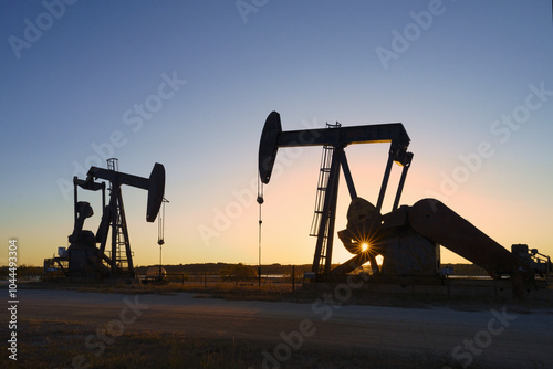 Photography Sunset over Texas oil field