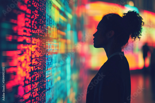 Woman Silhouette Against Neon Lights