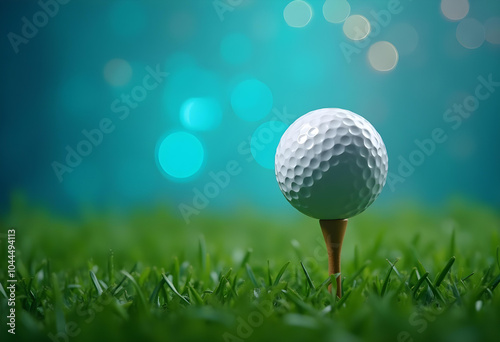 golf ball on tee surrounded by vibrant green grass creates serene atmosphere