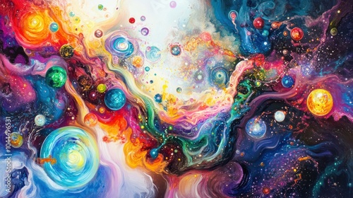 Abstract image of the origin of life It includes swirling galaxies and particles that symbolize life and creation.