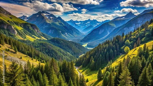 Scenic valley with mountains and forest ideal for trekking tourism